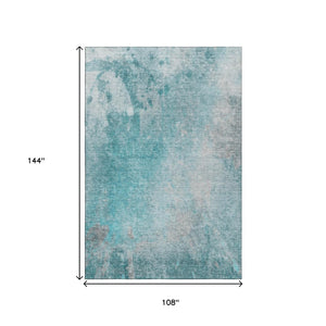 HomeRoots 9' X 12' Teal and Gray Abstract Washable Area Rug - Durable, UV Protected, Perfect for Busy Spaces! 649413