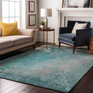 HomeRoots 10' X 14' Modern Teal and Gray Abstract Washable Area Rug - UV Protected, Stain Resistant & Soft! 649414