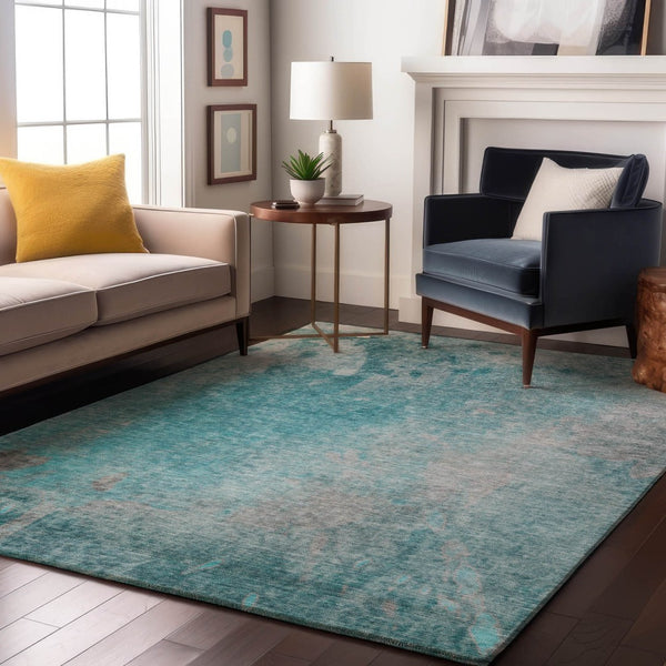 HomeRoots 10' X 14' Modern Teal and Gray Abstract Washable Area Rug - UV Protected, Stain Resistant & Soft! 649414