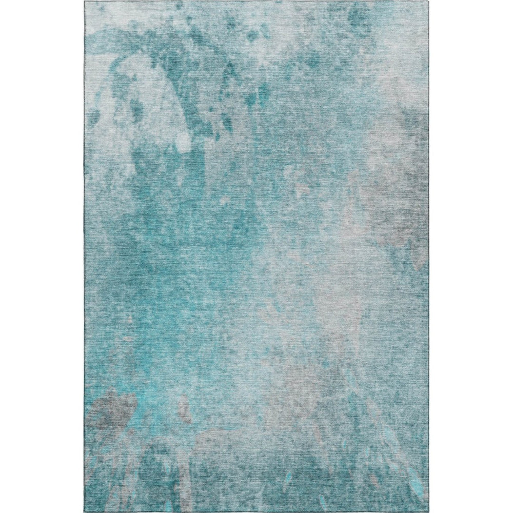 HomeRoots 10' X 14' Modern Teal and Gray Abstract Washable Area Rug - UV Protected, Stain Resistant & Soft! 649414