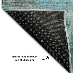 HomeRoots 10' X 14' Modern Teal and Gray Abstract Washable Area Rug - UV Protected, Stain Resistant & Soft! 649414