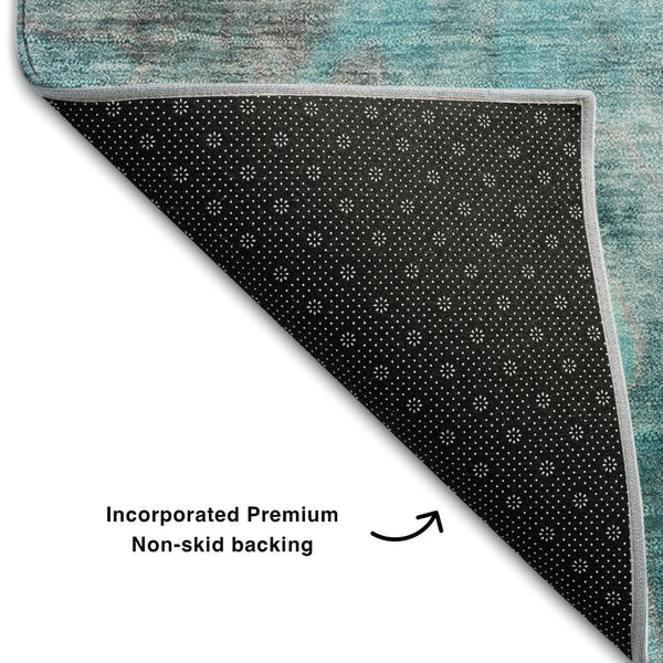 HomeRoots 10' X 14' Modern Teal and Gray Abstract Washable Area Rug - UV Protected, Stain Resistant & Soft! 649414