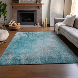 HomeRoots 10' X 14' Modern Teal and Gray Abstract Washable Area Rug - UV Protected, Stain Resistant & Soft! 649414