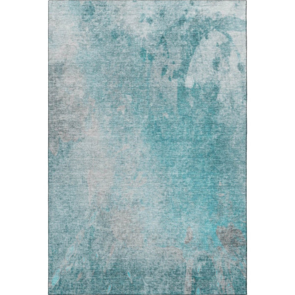 HomeRoots 10' X 14' Modern Teal and Gray Abstract Washable Area Rug - UV Protected, Stain Resistant & Soft! 649414