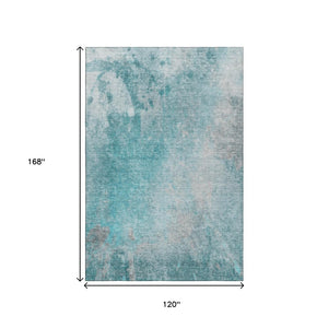 HomeRoots 10' X 14' Modern Teal and Gray Abstract Washable Area Rug - UV Protected, Stain Resistant & Soft! 649414