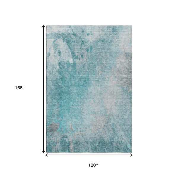 HomeRoots 10' X 14' Modern Teal and Gray Abstract Washable Area Rug - UV Protected, Stain Resistant & Soft! 649414