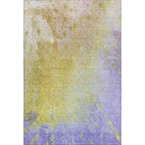 HomeRoots 5' X 8' Stylish Wheat And Purple Abstract Washable Area Rug With UV Protection For Everyday Use 649416