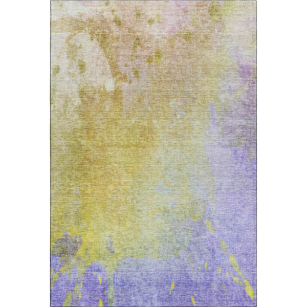 HomeRoots 5' X 8' Stylish Wheat And Purple Abstract Washable Area Rug With UV Protection For Everyday Use 649416
