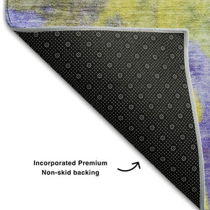 HomeRoots 5' X 8' Stylish Wheat And Purple Abstract Washable Area Rug With UV Protection For Everyday Use 649416