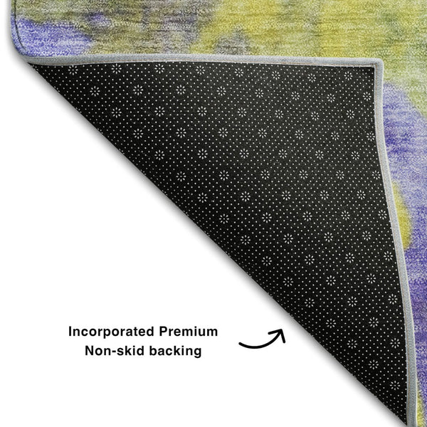 HomeRoots 5' X 8' Stylish Wheat And Purple Abstract Washable Area Rug With UV Protection For Everyday Use 649416
