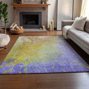 HomeRoots 5' X 8' Stylish Wheat And Purple Abstract Washable Area Rug With UV Protection For Everyday Use 649416