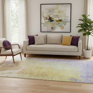 HomeRoots 5' X 8' Stylish Wheat And Purple Abstract Washable Area Rug With UV Protection For Everyday Use 649416