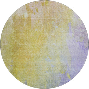 HomeRoots 8' Wheat and Purple Abstract Washable Round Rug - UV Protected, Soft, Durable & Stain Resistant Design 649417