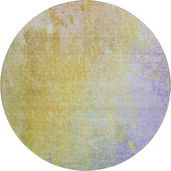 HomeRoots 8' Wheat and Purple Abstract Washable Round Rug - UV Protected, Soft, Durable & Stain Resistant Design 649417
