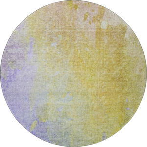 HomeRoots 8' Wheat and Purple Abstract Washable Round Rug - UV Protected, Soft, Durable & Stain Resistant Design 649417