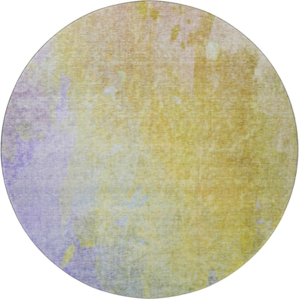 HomeRoots 8' Wheat and Purple Abstract Washable Round Rug - UV Protected, Soft, Durable & Stain Resistant Design 649417