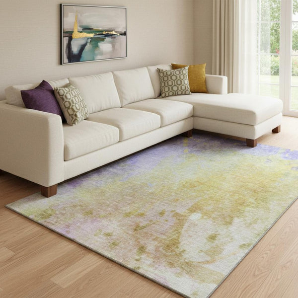 HomeRoots 8' X 10' Abstract Wheat And Purple Area Rug - Washable, UV Protected, Durable Design for Any Room 649418