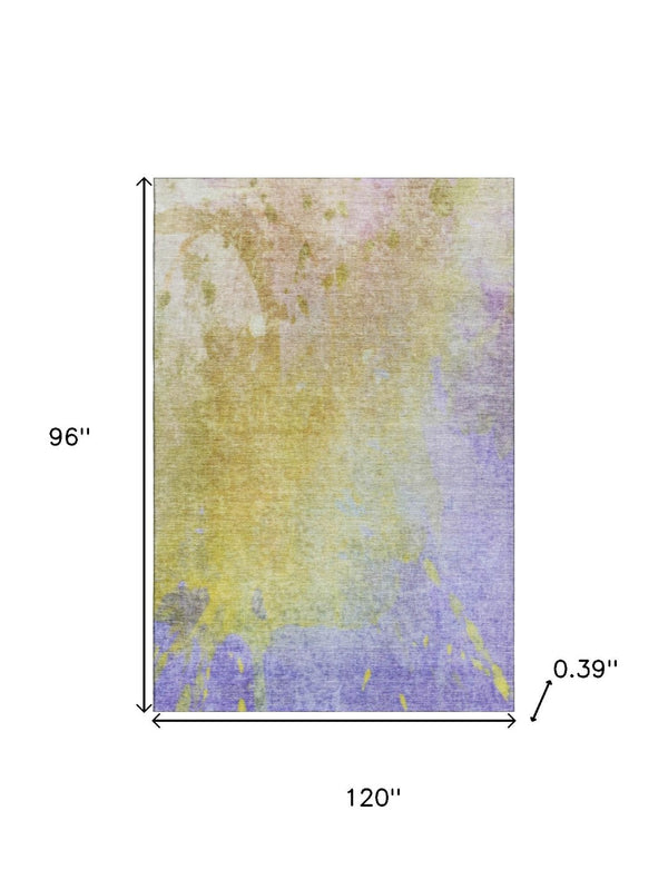 HomeRoots 8' X 10' Abstract Wheat And Purple Area Rug - Washable, UV Protected, Durable Design for Any Room 649418