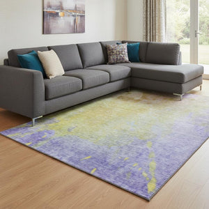 HomeRoots 9' X 12' Wheat And Purple Abstract Area Rug – Washable, UV-Protected, Stain-Resistant & Stylish Decor 649419