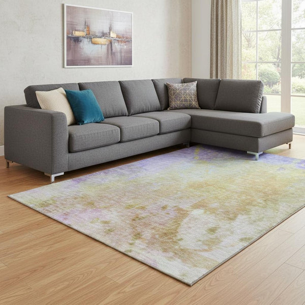 HomeRoots 10' X 14' Wheat And Purple Abstract Area Rug - Washable, UV-Protected, Ideal for Family Spaces 649420