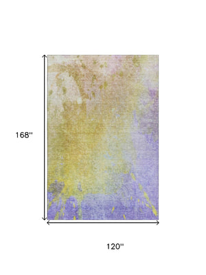 HomeRoots 10' X 14' Wheat And Purple Abstract Area Rug - Washable, UV-Protected, Ideal for Family Spaces 649420