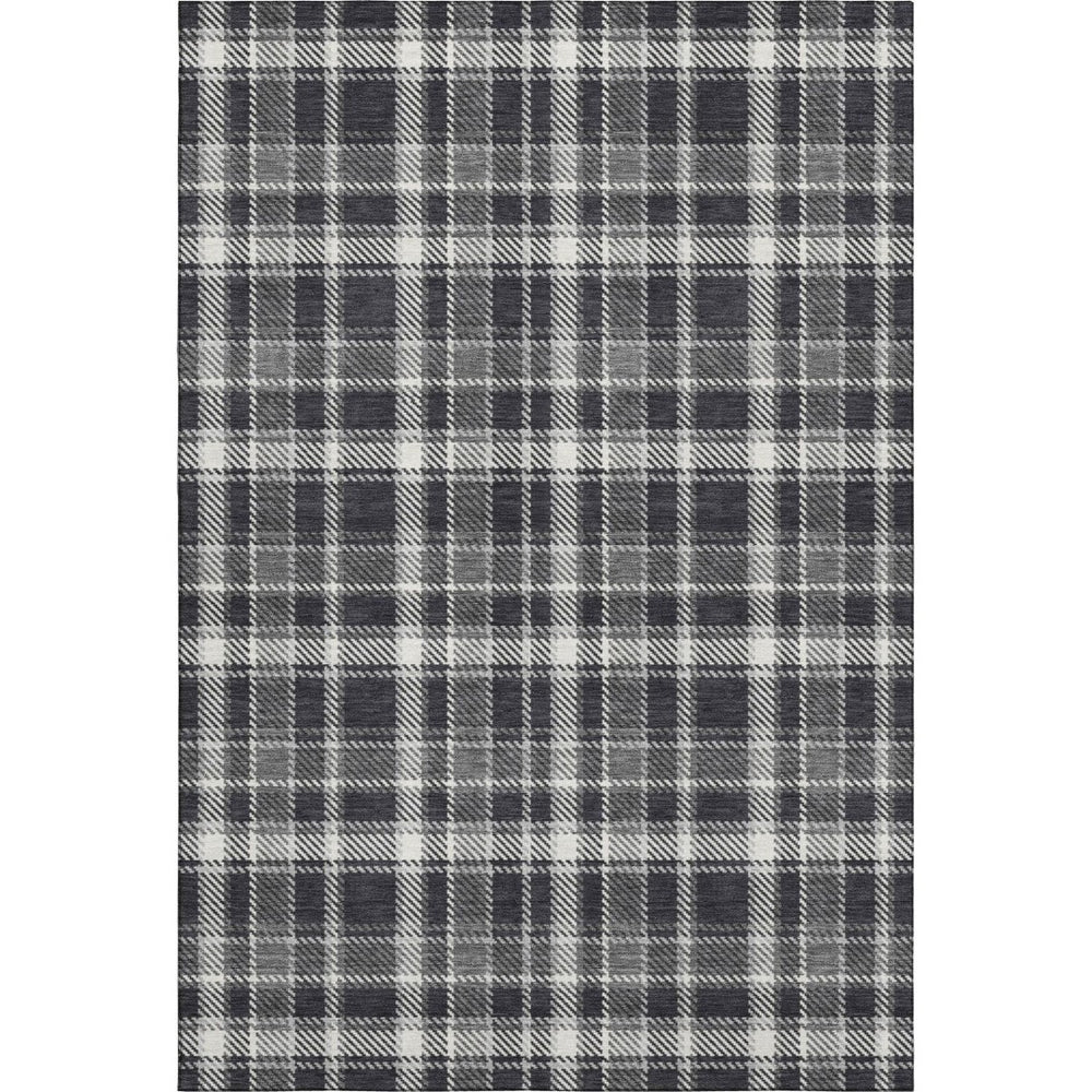 HomeRoots 5' X 8' Black And Ivory Plaid Area Rug - Washable, Stain-Resistant, UV-Protected for Family Spaces 649422