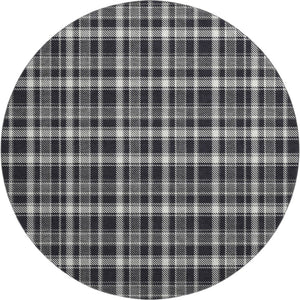 HomeRoots 8' Black And Ivory Plaid Round Rug - Washable, UV-Protected, Durable, Perfect for High-Traffic Areas 649423