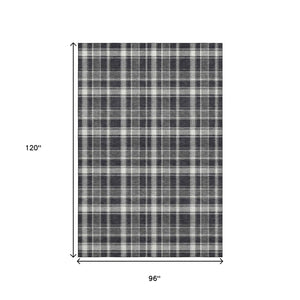HomeRoots 8' X 10' Black and Ivory Plaid Area Rug - Washable, Stain Resistant, UV Protected for High-Traffic Rooms 649424