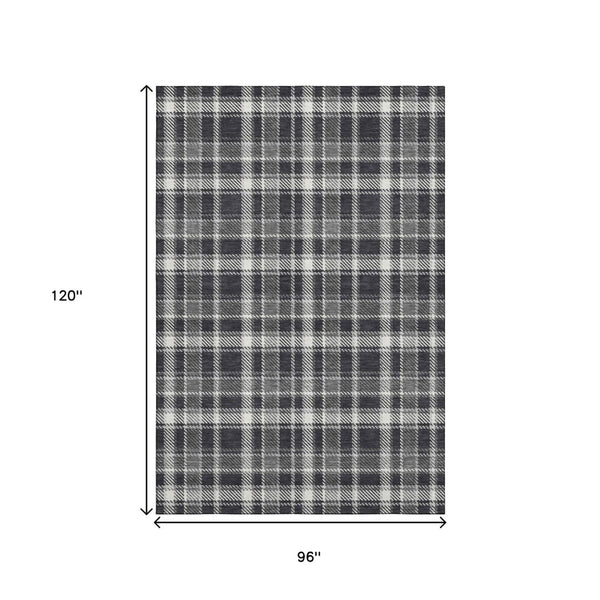 HomeRoots 8' X 10' Black and Ivory Plaid Area Rug - Washable, Stain Resistant, UV Protected for High-Traffic Rooms 649424