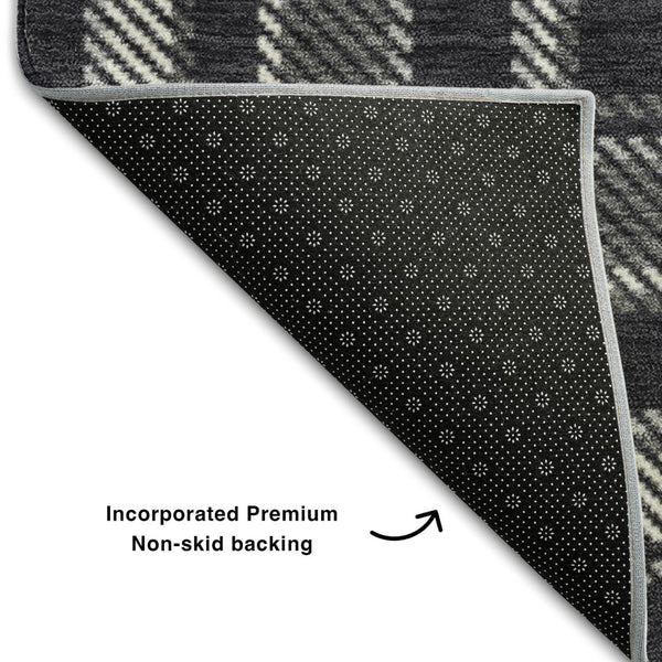 HomeRoots 8' X 10' Black and Ivory Plaid Area Rug - Washable, Stain Resistant, UV Protected for High-Traffic Rooms 649424