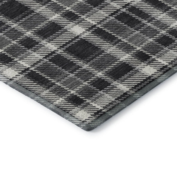 HomeRoots 8' X 10' Black and Ivory Plaid Area Rug - Washable, Stain Resistant, UV Protected for High-Traffic Rooms 649424