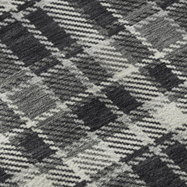 HomeRoots 8' X 10' Black and Ivory Plaid Area Rug - Washable, Stain Resistant, UV Protected for High-Traffic Rooms 649424
