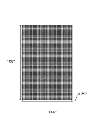 HomeRoots 9' X 12' Classic Black and Ivory Plaid Area Rug – Washable, UV Resistant, Perfect for High-Traffic Spaces 649425