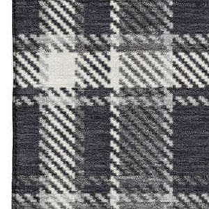 HomeRoots 9' X 12' Classic Black and Ivory Plaid Area Rug – Washable, UV Resistant, Perfect for High-Traffic Spaces 649425