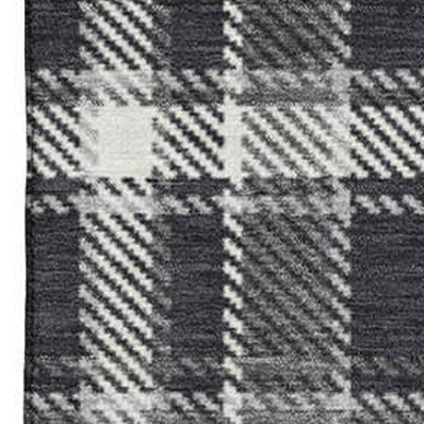 HomeRoots 9' X 12' Classic Black and Ivory Plaid Area Rug – Washable, UV Resistant, Perfect for High-Traffic Spaces 649425