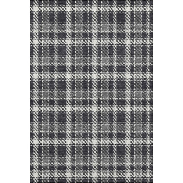 HomeRoots 10' X 14' Black And Ivory Plaid Washable Area Rug - Durable, Stylish, UV-Protected for Busy Homes 649426