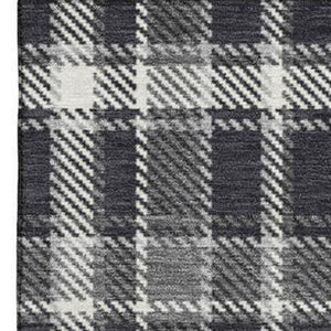 HomeRoots 10' X 14' Black And Ivory Plaid Washable Area Rug - Durable, Stylish, UV-Protected for Busy Homes 649426