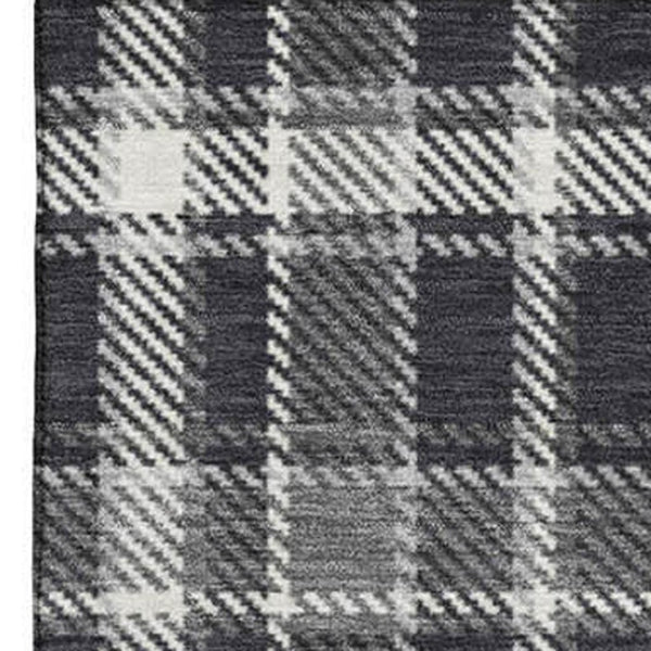 HomeRoots 10' X 14' Black And Ivory Plaid Washable Area Rug - Durable, Stylish, UV-Protected for Busy Homes 649426