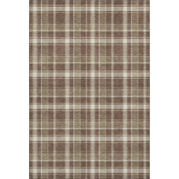 HomeRoots 5' Chocolate and Ivory Plaid Washable Area Rug - Durable, UV Protected, Perfect for Homes with Kids & Pets 649428