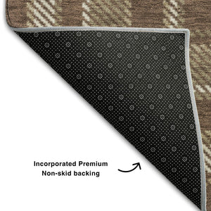 HomeRoots 5' Chocolate and Ivory Plaid Washable Area Rug - Durable, UV Protected, Perfect for Homes with Kids & Pets 649428