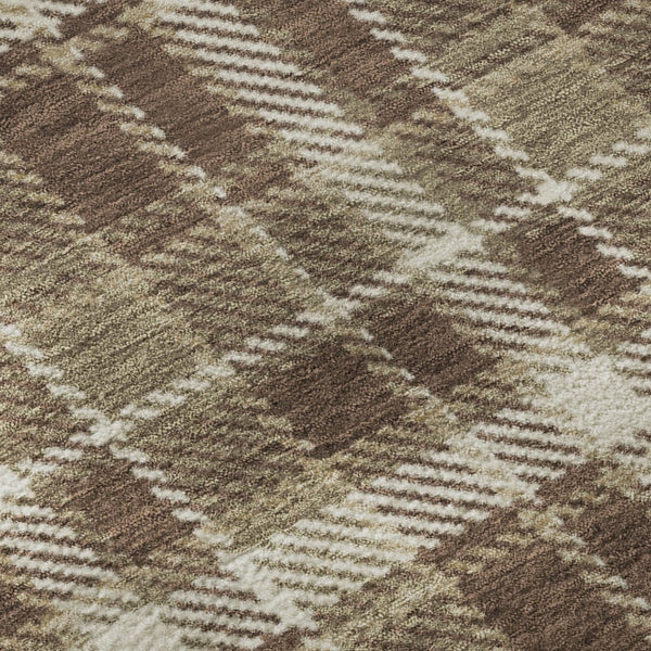 HomeRoots 5' Chocolate and Ivory Plaid Washable Area Rug - Durable, UV Protected, Perfect for Homes with Kids & Pets 649428
