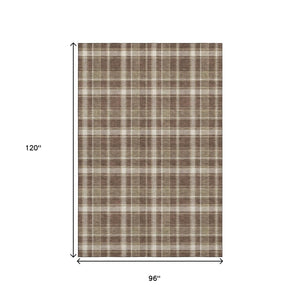 HomeRoots 8' X 10' Chocolate And Ivory Plaid Washable Area Rug - Durable, Stylish, UV-Resistant for Any Space 649430