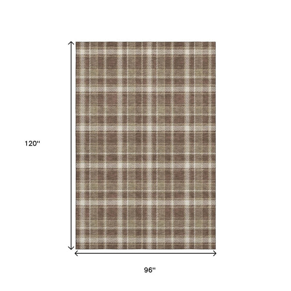 HomeRoots 8' X 10' Chocolate And Ivory Plaid Washable Area Rug - Durable, Stylish, UV-Resistant for Any Space 649430