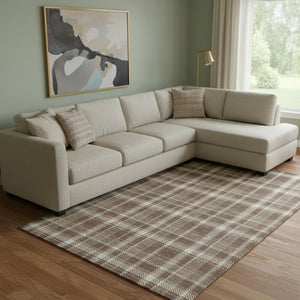HomeRoots 9' X 12' Chocolate and Ivory Plaid Area Rug - Washable, UV Protected, Stain-Resistant, Durable Design 649431