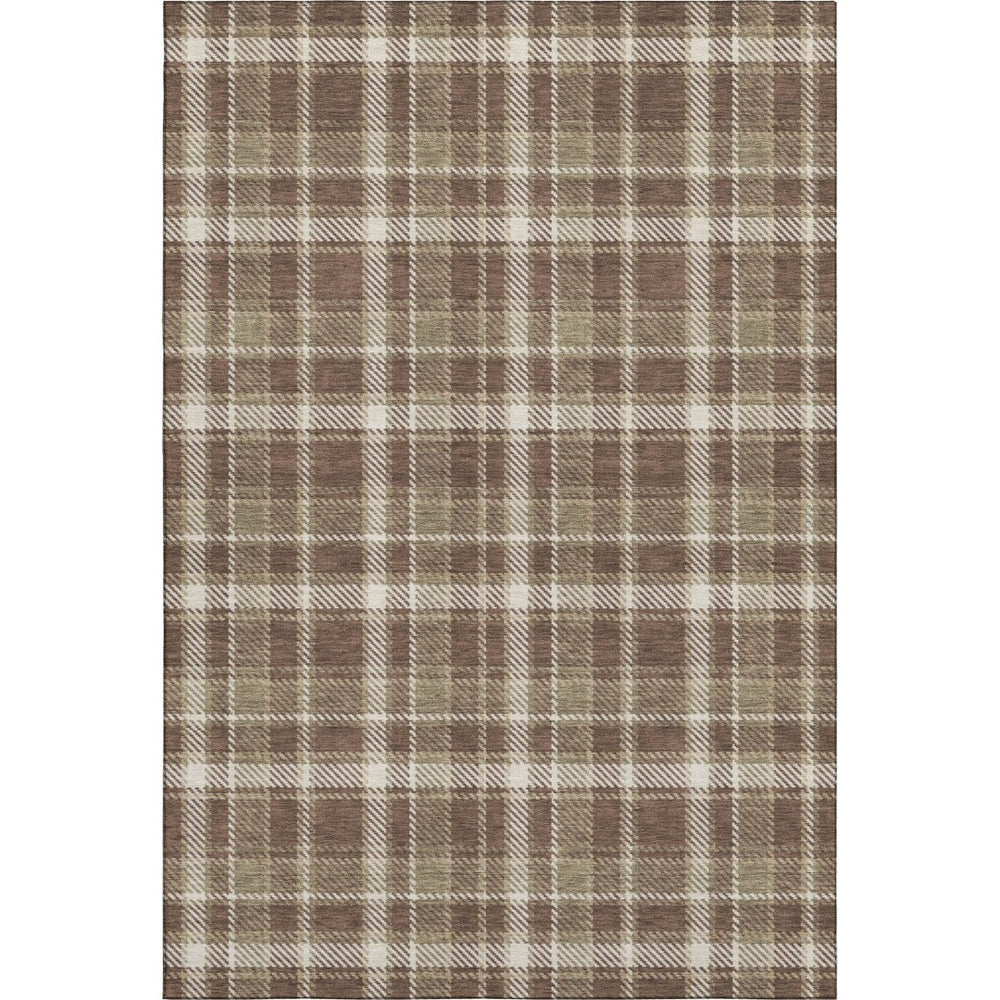 HomeRoots 9' X 12' Chocolate and Ivory Plaid Area Rug - Washable, UV Protected, Stain-Resistant, Durable Design 649431