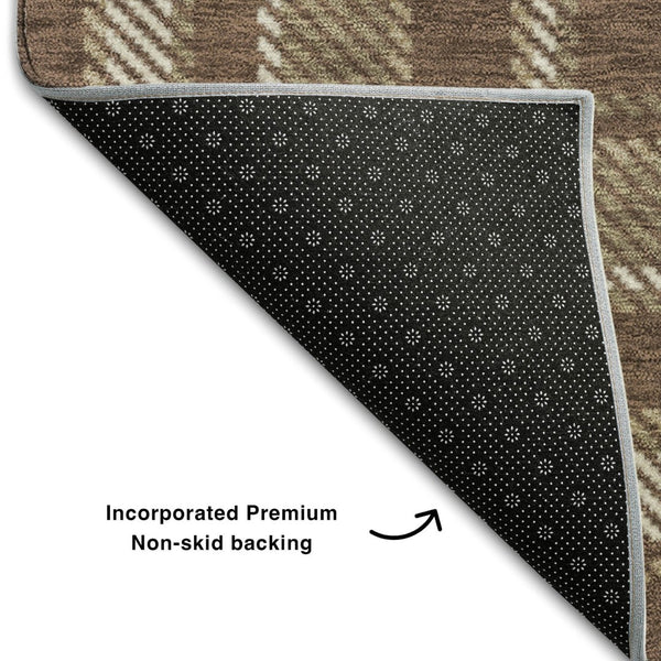HomeRoots 9' X 12' Chocolate and Ivory Plaid Area Rug - Washable, UV Protected, Stain-Resistant, Durable Design 649431