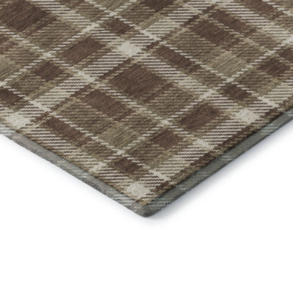 HomeRoots 9' X 12' Chocolate and Ivory Plaid Area Rug - Washable, UV Protected, Stain-Resistant, Durable Design 649431