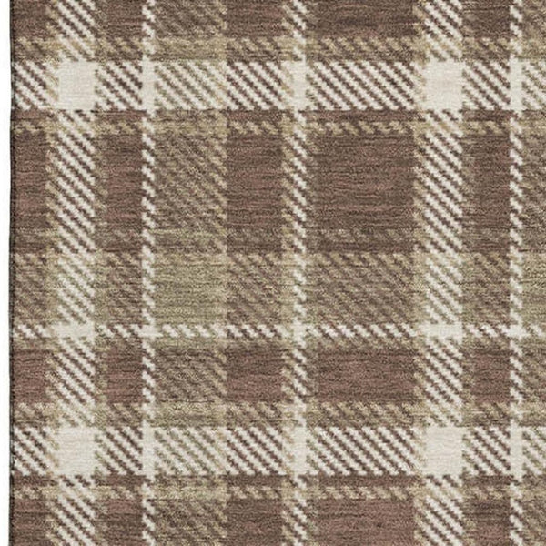 HomeRoots 9' X 12' Chocolate and Ivory Plaid Area Rug - Washable, UV Protected, Stain-Resistant, Durable Design 649431