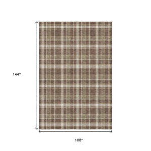 HomeRoots 9' X 12' Chocolate and Ivory Plaid Area Rug - Washable, UV Protected, Stain-Resistant, Durable Design 649431