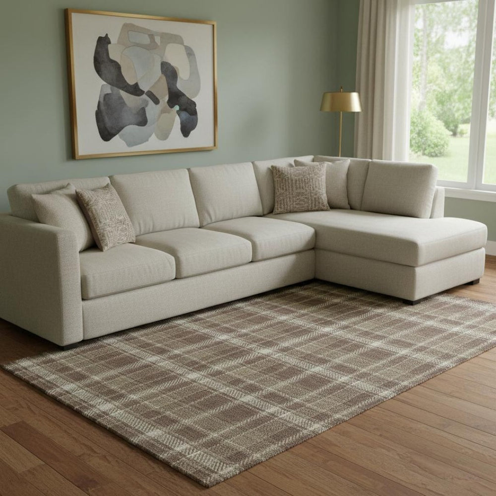 HomeRoots 10' Chocolate and Ivory Plaid Washable Area Rug - Durable, Stain-Resistant, UV Protected - 10' x 14' 649432